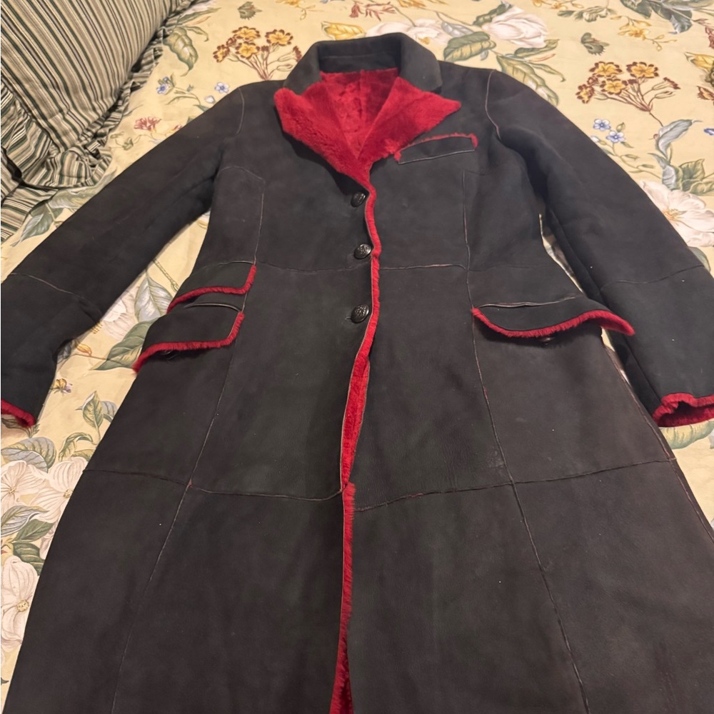 Good condition 100% shearling suede leather dress coat